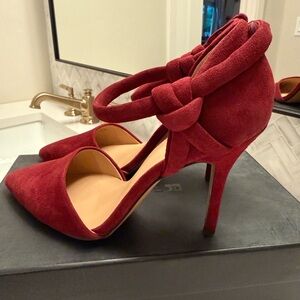 Hamilton Red Suede Knot Ankle-Strap Stiletto Heels